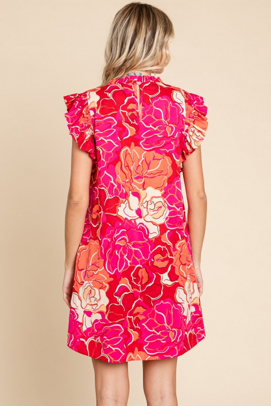 Women's Flowers Print Ruffle Dress