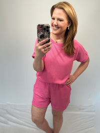 Jaylin Jaquard Shorts Set in Hot Pink