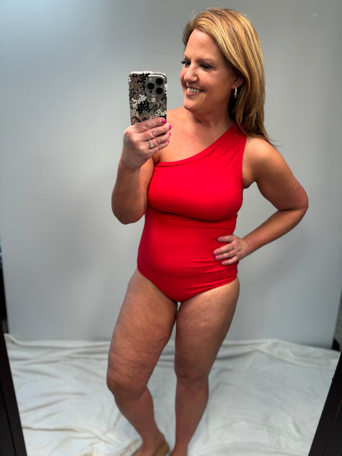 Beach Bound Bliss Ribbed One-Piece Swimsuit in Red
