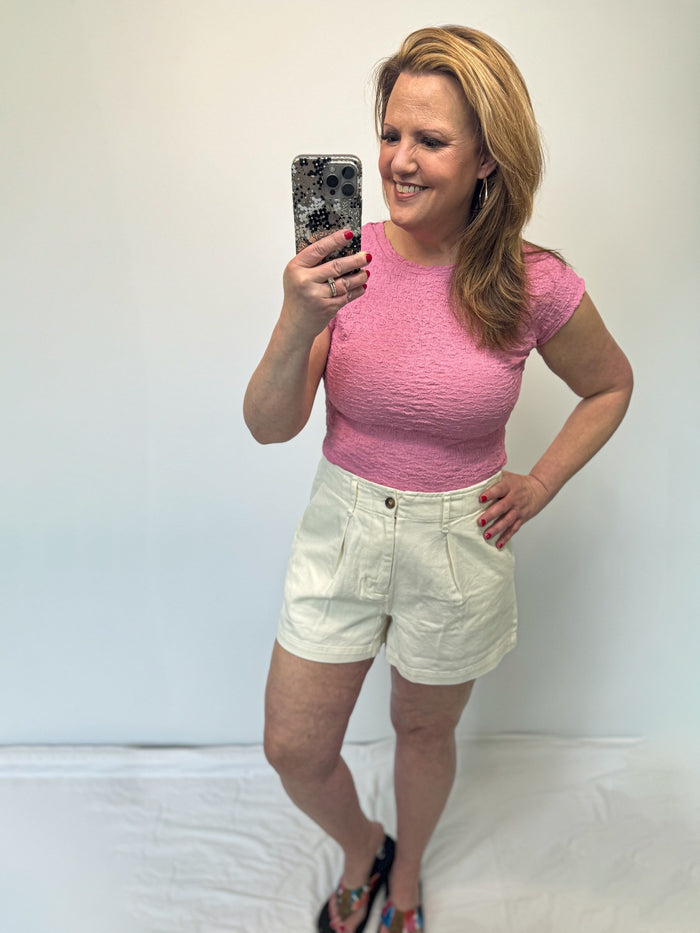 Audra Textured Short Sleeve Top in Pink