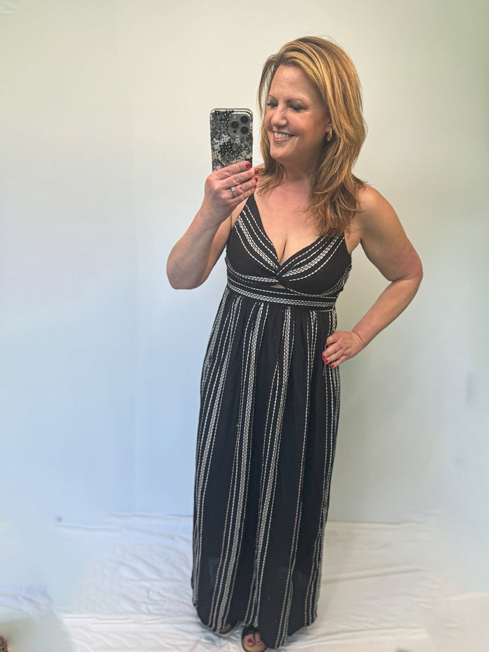 Angie Black Stripe Rayon Maxi Dress