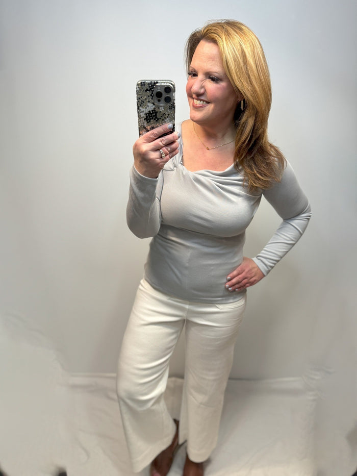 Elise Ribbed Knit Top in Ice Blue