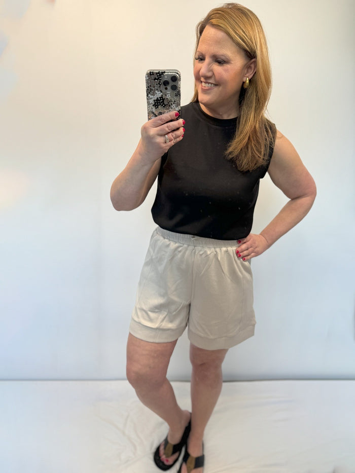 Capsule Premium Collection Essential High Waisted Shorts in Taupe