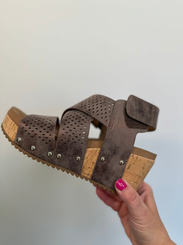 Corkys Guilty Pleasure Criss Cross Sandals in Bronze