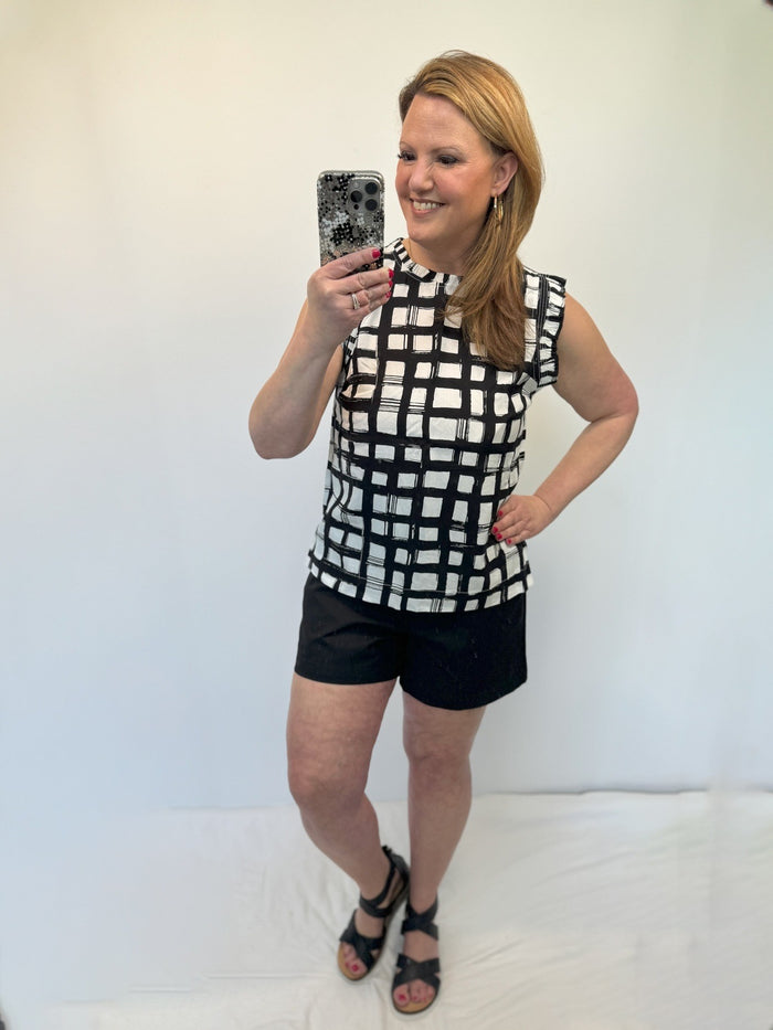 Jayde Smocked Arm Sleeveless Top in Black