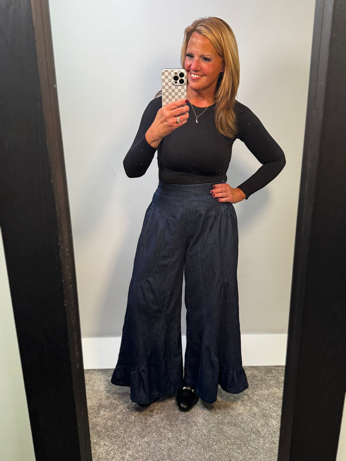Palazzo Wide Leg Jeans in Dark Wash
