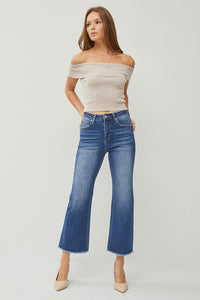 Risen High Rise Ankle Wide Straight Jeans in Dark Wash