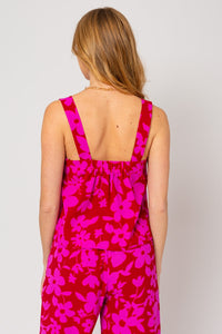 Eloise Floral Square Neck Tank in Red-Fuchsia Floral