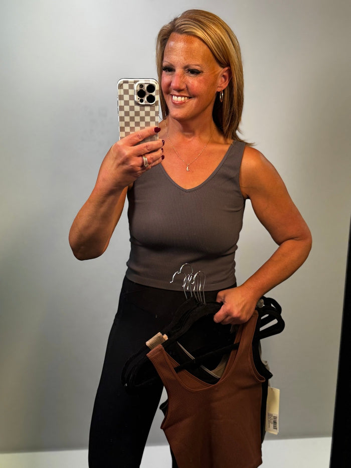 Seamless Reversible Tank in Charcoal Grey
