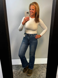Risen High Rise Ankle Wide Straight Jeans in Dark Wash