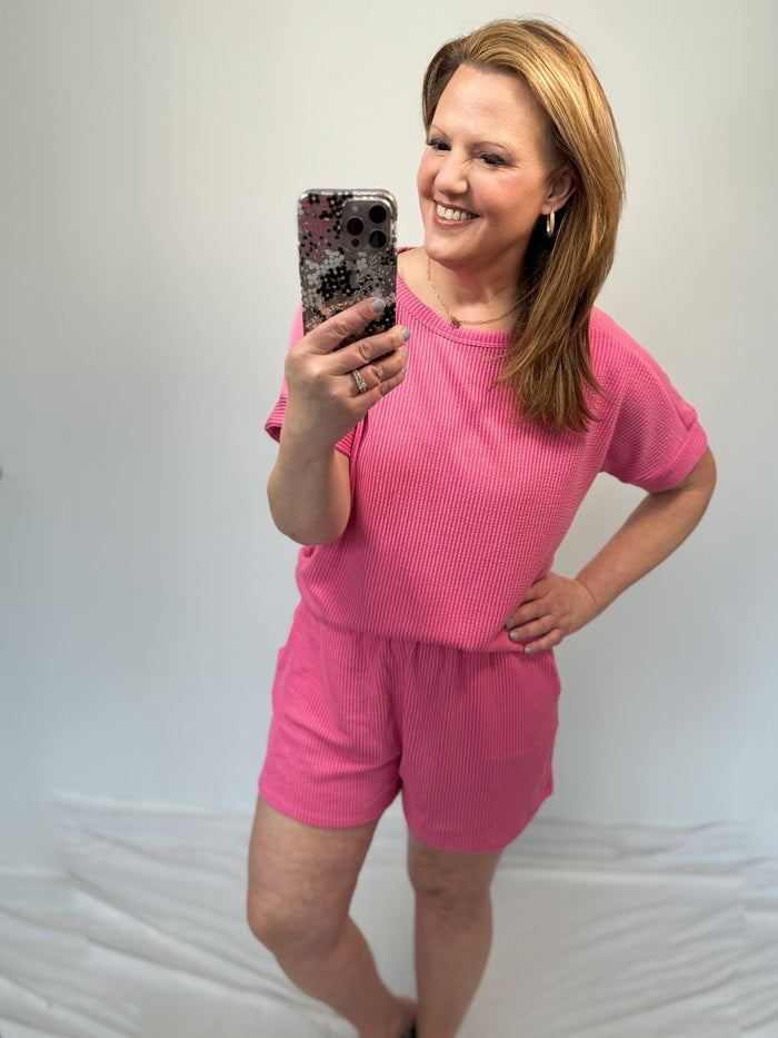 Jaylin Jaquard Shorts Set in Hot Pink