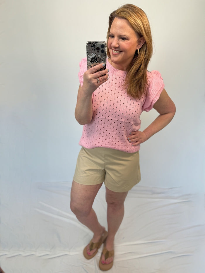 Casey Ruffle Sleeve Sweater in Pink