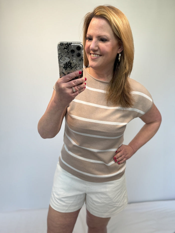 Gabriella Classic Stripe Sweater in Taupe