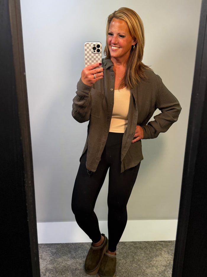 Everday Olive Button Up