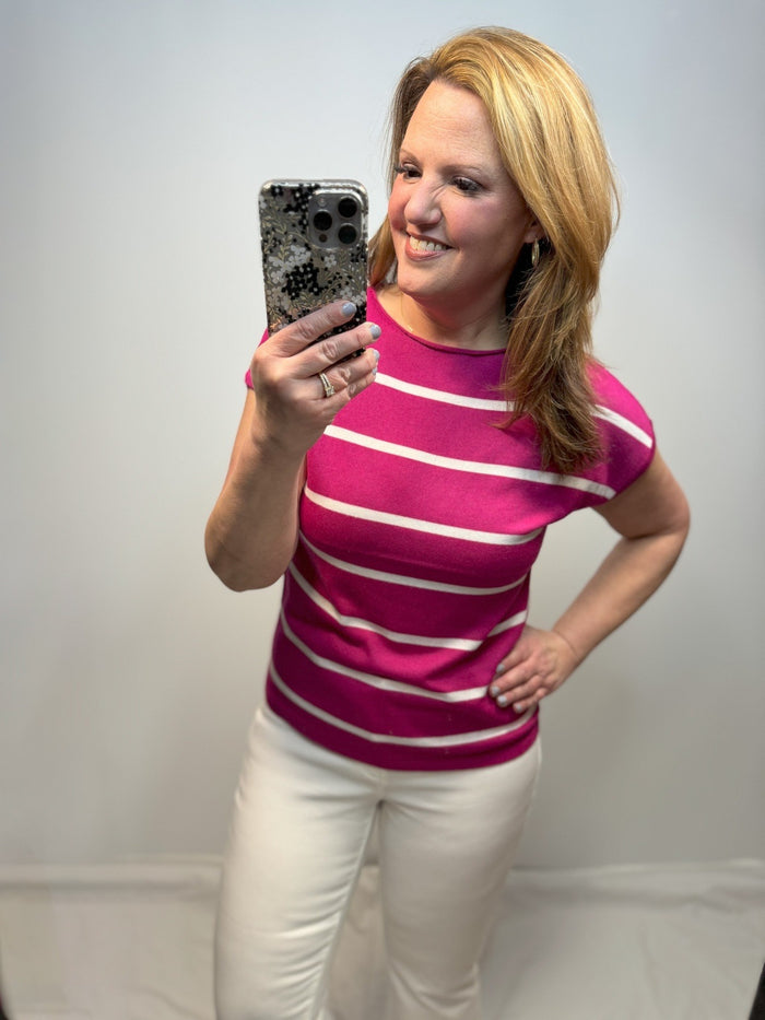 Gabriella Super Soft Stripe Sweater in Fuchsia