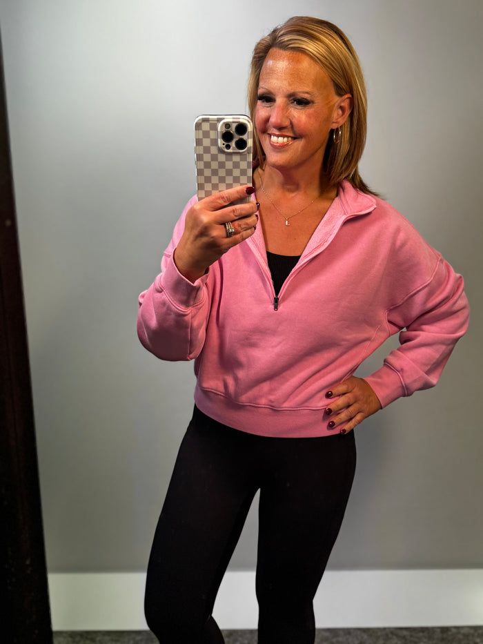 Half Zip Sweatshirt in Strawberry Smoothie
