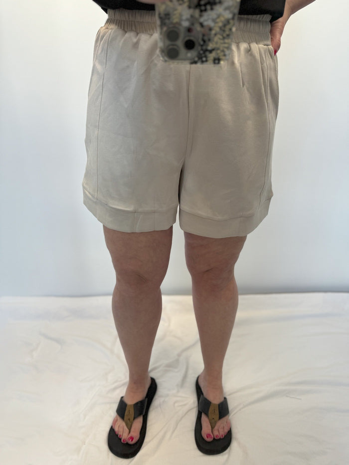 Capsule Premium Collection Essential High Waisted Shorts in Taupe