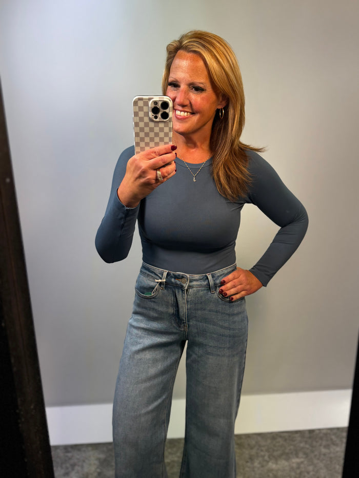 Seamless Essential Long Sleeve Top Denim Blue
