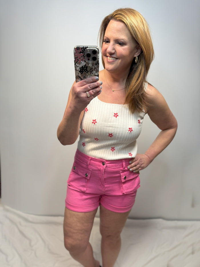 Heidi Hyperstretch Denim Shorts in Bright Pink