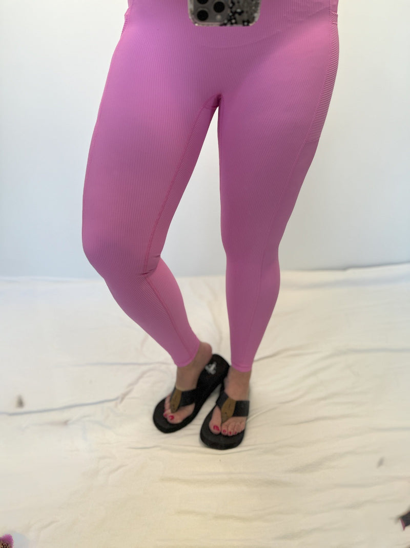 Molly Ribbed Leggings in Pink
