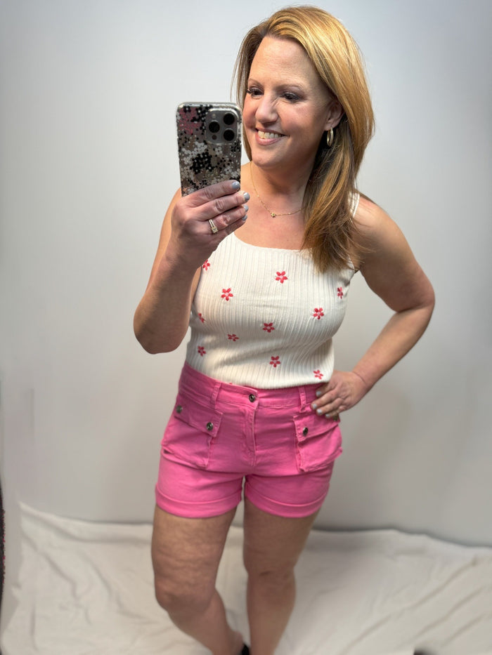 Heidi Hyperstretch Denim Shorts in Bright Pink