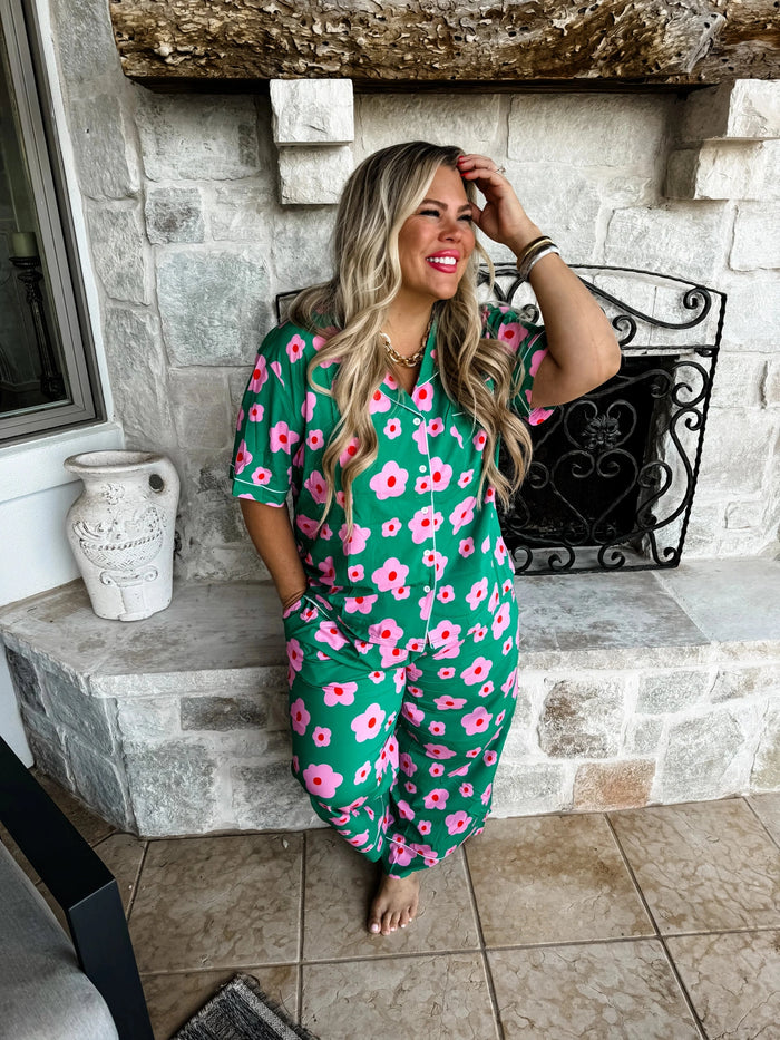 Blakely Luxe PJ Lounge Set in Pink Blossoms