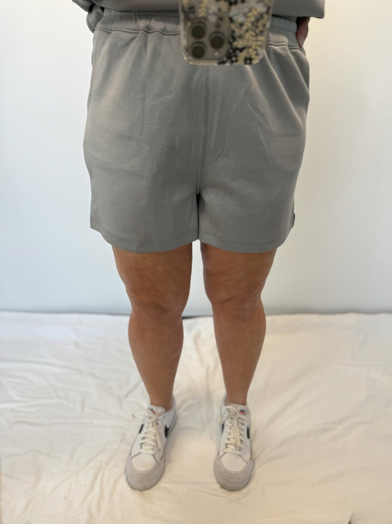 Dane Scuba Fabric Drawstring Shorts in Cement