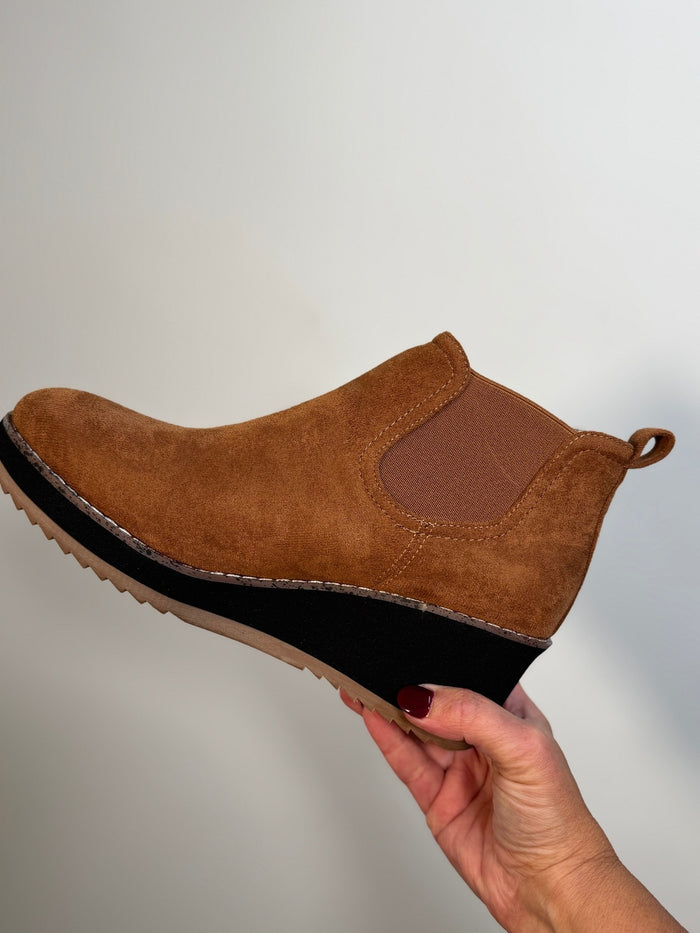 Corkys Love You A Latte Booties in Tobacco Faux Suede