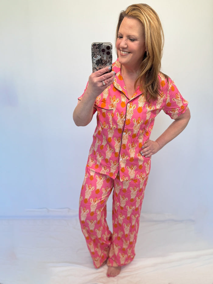 Luxe Pajama & Lounge Set in Pink Zebra