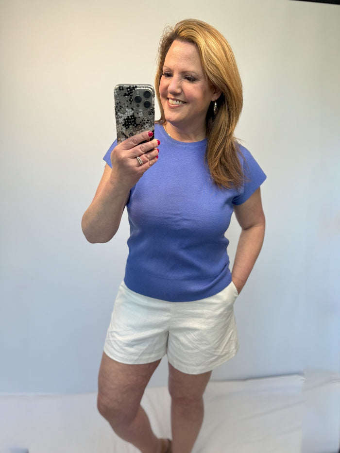 Ada Short Sleeve Crew Neck Sweater in Colbalt