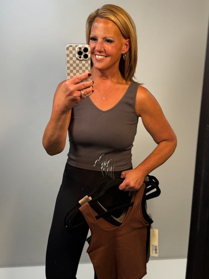 Seamless Reversible Tank in Charcoal Grey