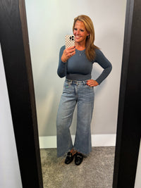 Seamless Essential Long Sleeve Top Denim Blue