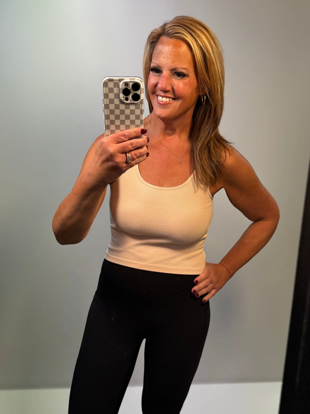 Seamless Reversible Tank in Vanilla Cream Pale Blush