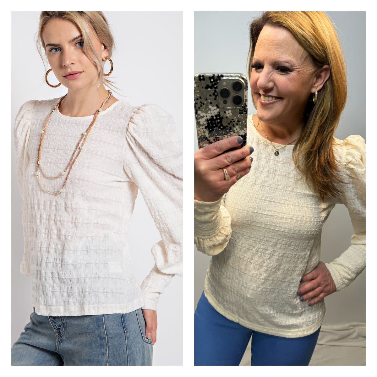 Gina Textured Top in Ivory