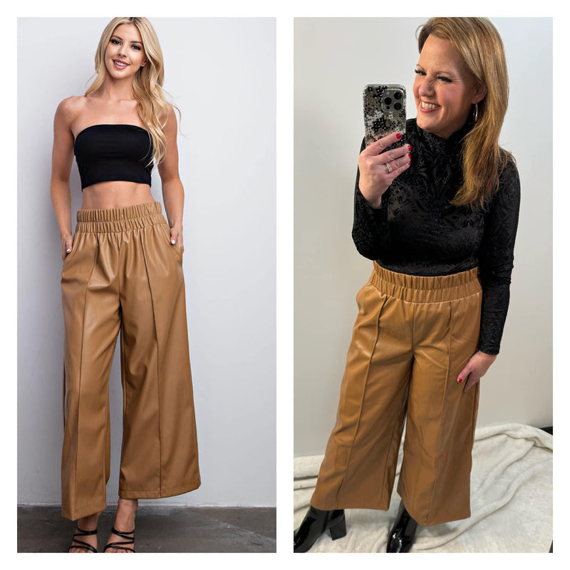 Tate Faux Leather Pants in Taupe