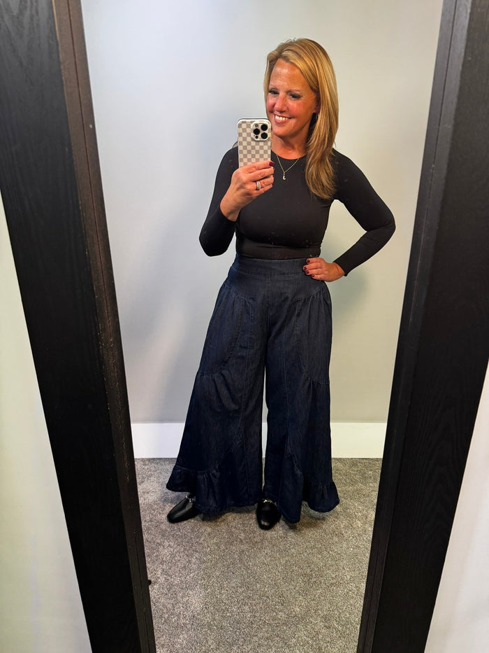 Palazzo Wide Leg Jeans in Dark Wash