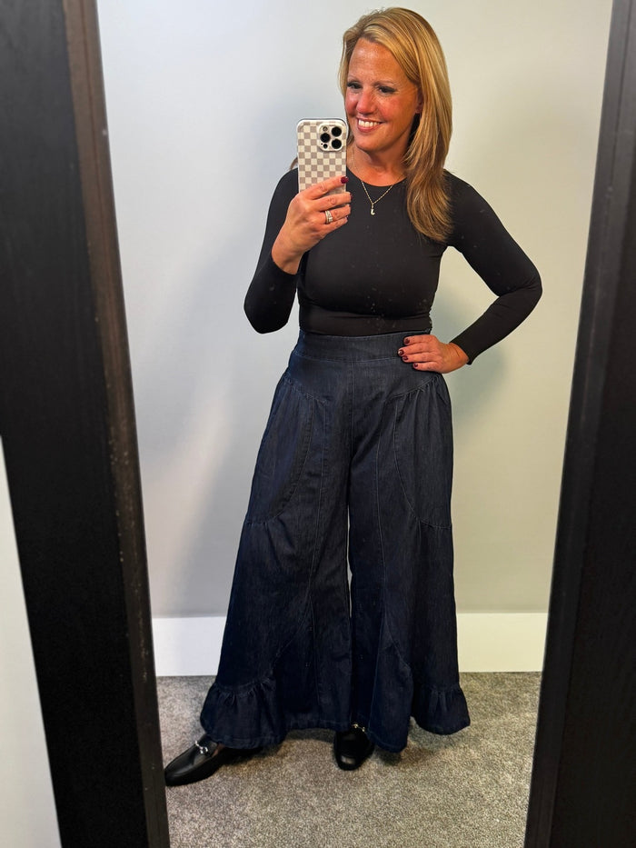Palazzo Wide Leg Jeans in Dark Wash