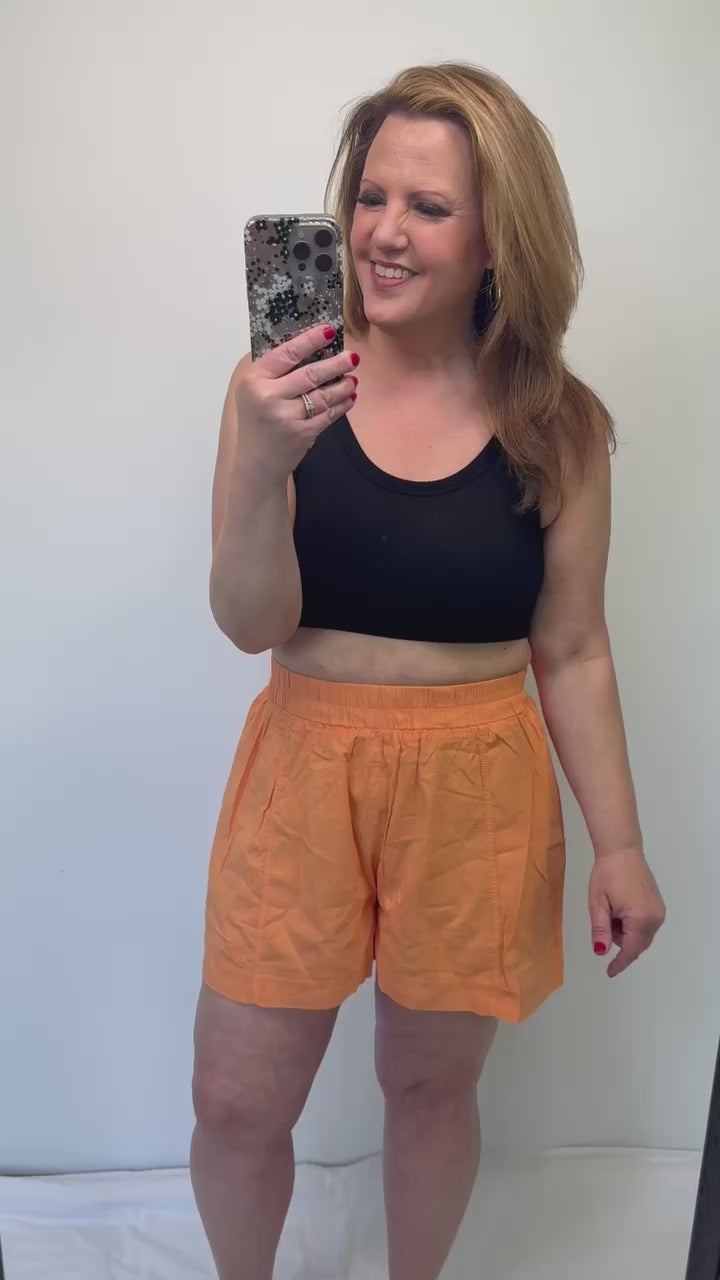 Carmella High Rise Elastic Waist Shorts in Orange
