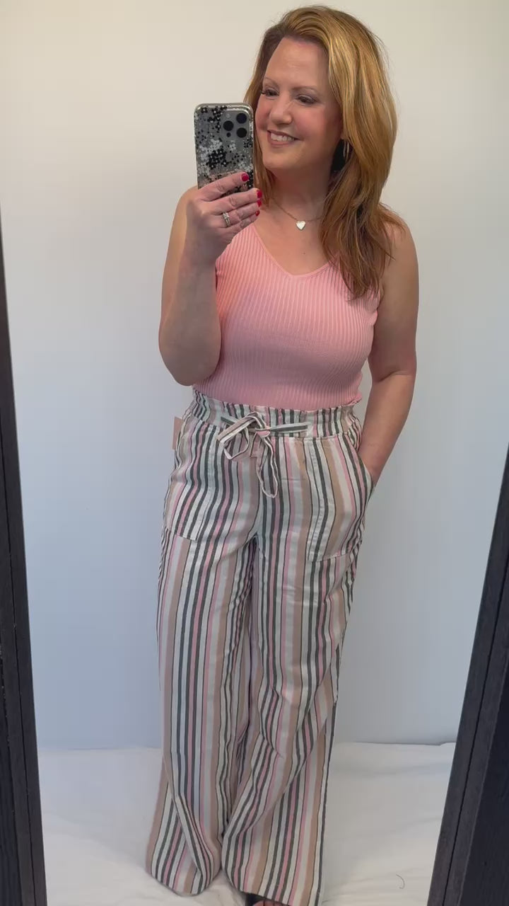 Linen Pants in Pink & Tan Stripes