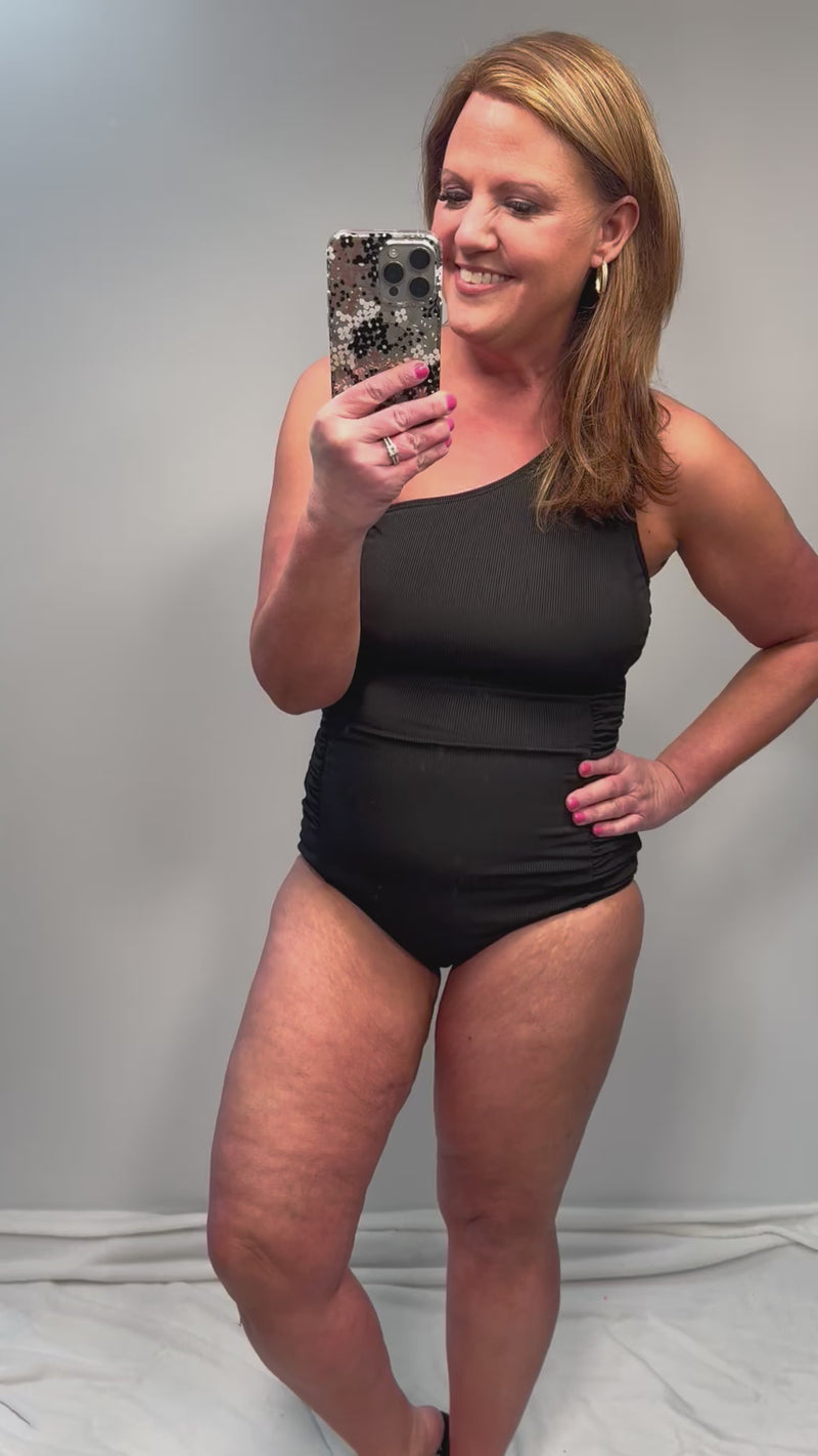 Vacation Mode Ribbed One-Piece Swimsuit in Black